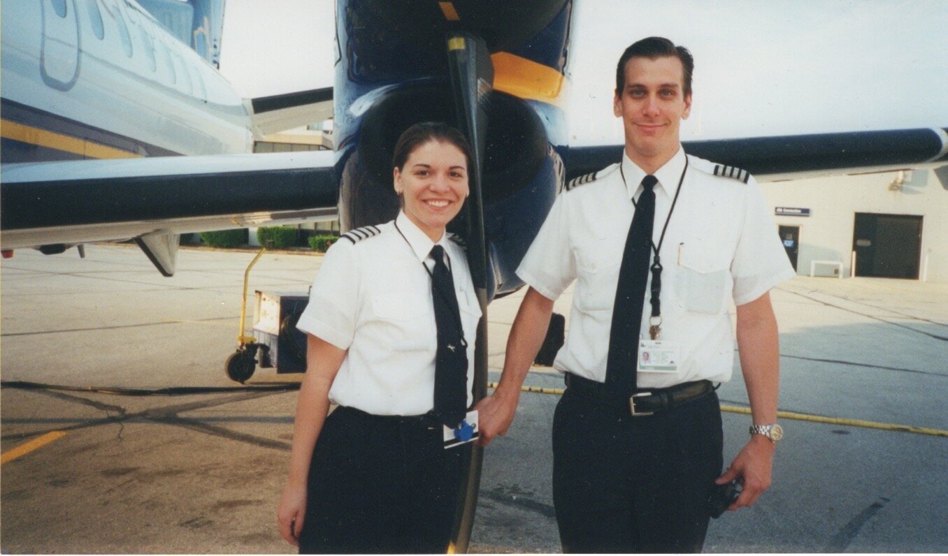 Erika and husband as a flight crew