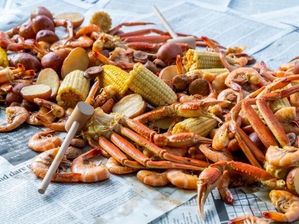 crab country boil on a table